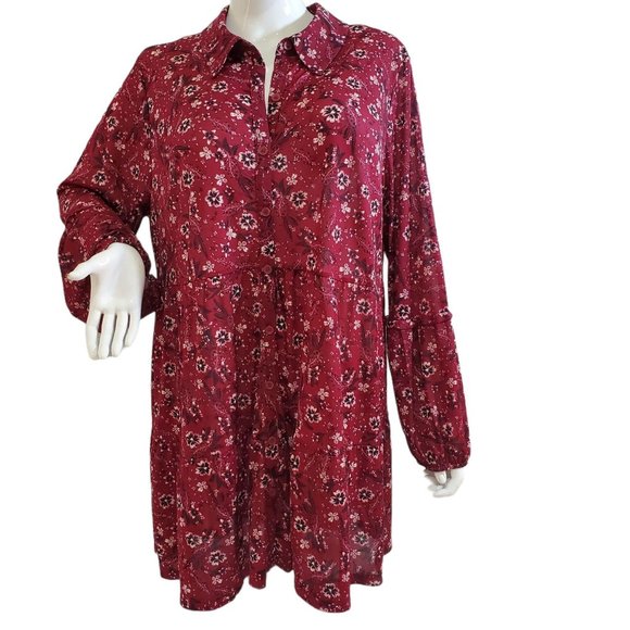 Style & Co. Tops - Style&Co 2XL Tunic Top 100% Nylon Red Long Slv